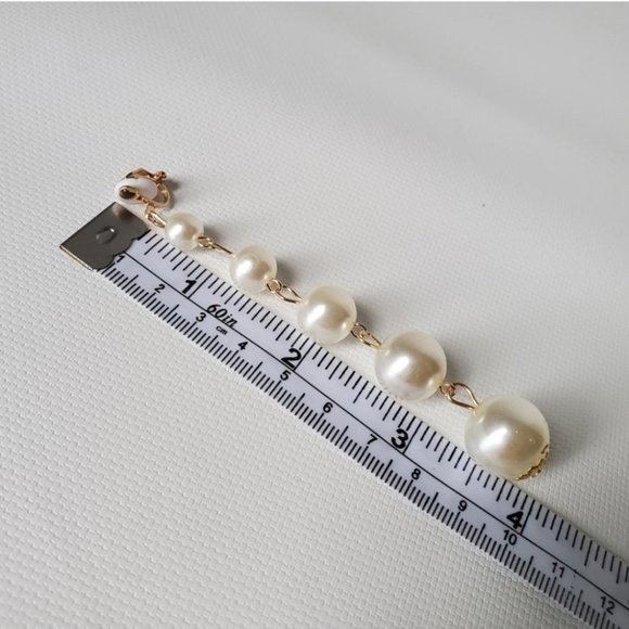 Clip On Long Pearly Dangling Earrings - Picture 3 of 4